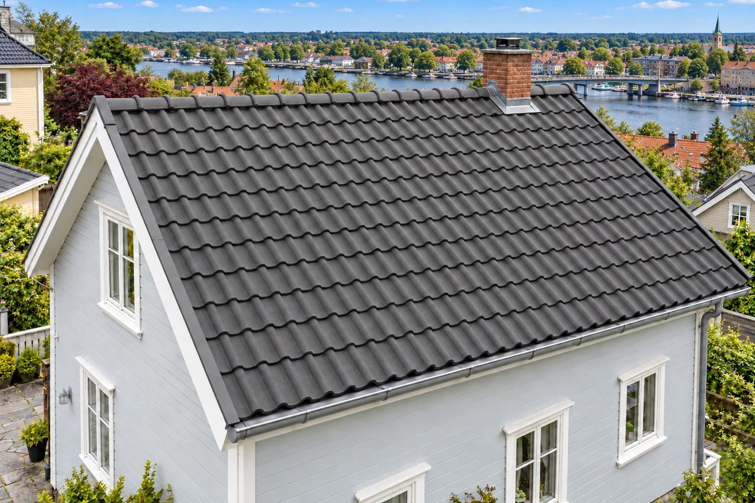 Ny tekking, møne og beslag er vist her. Åpne taket for å se lagene under.